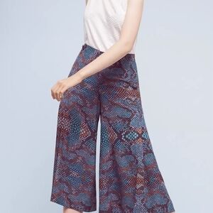 Anthropologie Blue and Brown Wide Leg Pants